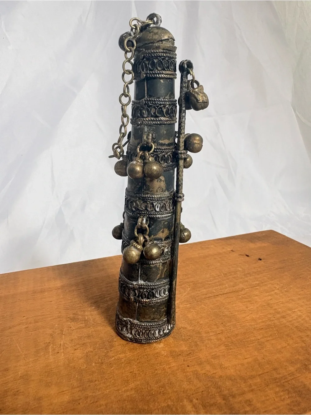 Antique Bedouin Brass Kohl Makeup Container With Needle Applicator